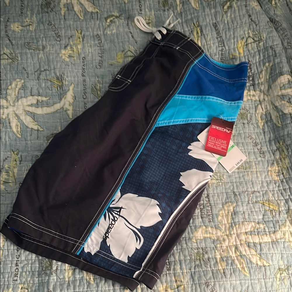 NWT Speedo Navy and Teal Floral Swim Shorts